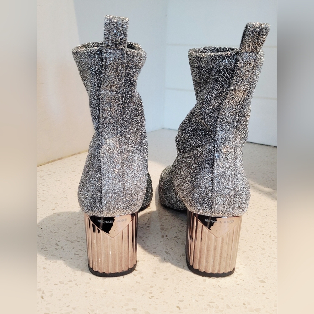 Michael Kors Silver Mandy Ankle Boots with Metallic Heel | Size 5 - Picture 3 of 4